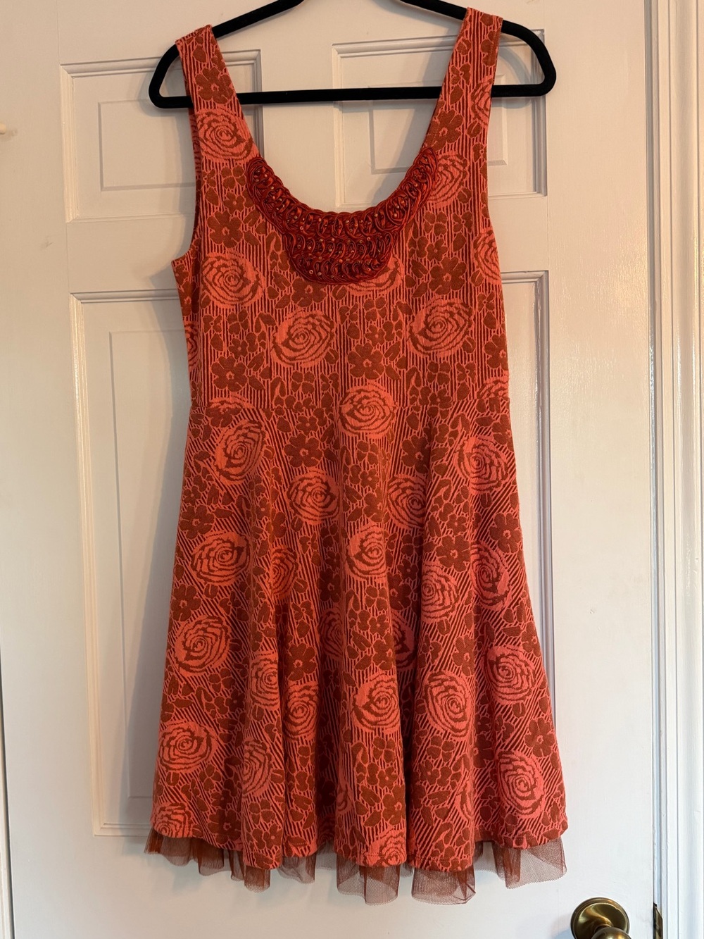 Free People Peach Pass Floral Lace Fit & Flare Dress Coral Size Large NWT